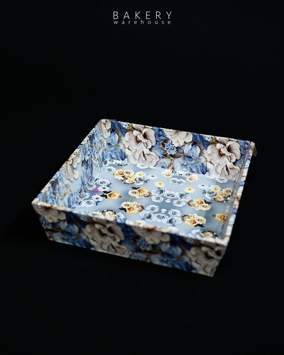 Floral Print Hardboard Rectangular Tray